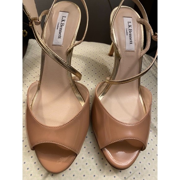L.K. Bennett Shoes - LK Bennett Camilla Womens BEIGE  Gold Strap Open Toe Leather Sandals. 37M